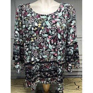Style & Co Women Floral Boho Layered Tunic Blouse Shirt Long Sleeve Size Large